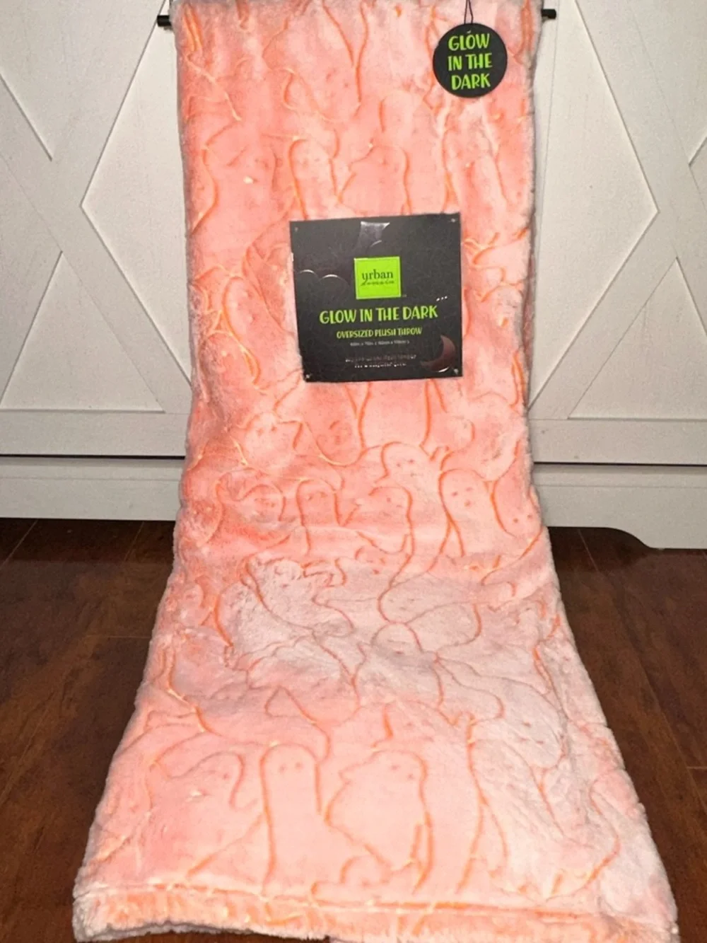 Glow-in-the-Dark Orange Ghost Embossed Plush Throw Blanket